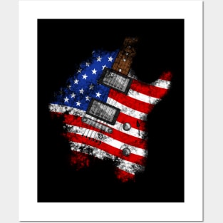 4th July Electric Guitar American Flag Independence Day Posters and Art